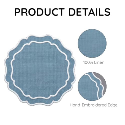 Linen Coasters for Drinks, Set of 6, 6 inch, Marine - color: 1261 - Marine, size: 6 inches