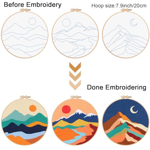 Louise Maelys 3 Pack Landscape Mountain DIY Embroidery Kit for Beginners - color: kit-11