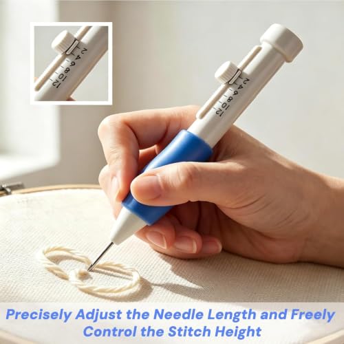 TROUVAILLE Punch Needle Tool, Embroidery Stitching Punch Needles Set, Embroidery Pen TPR Handle DIY Sewing Threading Device