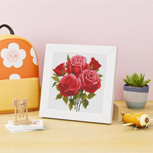 Red Roses Stamped Cross Stitch Kits for Adult Beginner with Wooden Frame - color: Rose Cross Stitch with Framed