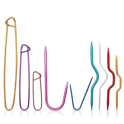 Mnvhoky Aluminum Cable Stitch Holders Set, Colorful Knitting Cable Needles and Stitch Holder Pins with Bent Tapestry Needles for Yarn Sewing & Knitting(9PCS) ﻿