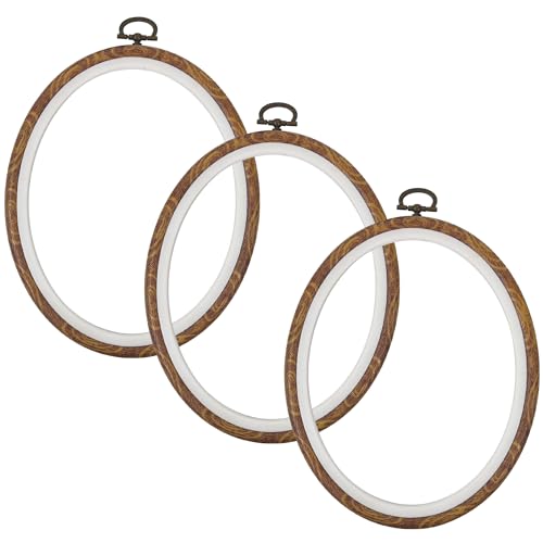 Oval Decorative Embroidery Hoop - 3 Pieces 6*4.72 inch Imitated Wood Cross Stitch Hoops Set, Resin Embroidery Frame for Display Sewing Craft Hanging Ornament - style: Oval-6*4.72inch-3pcs