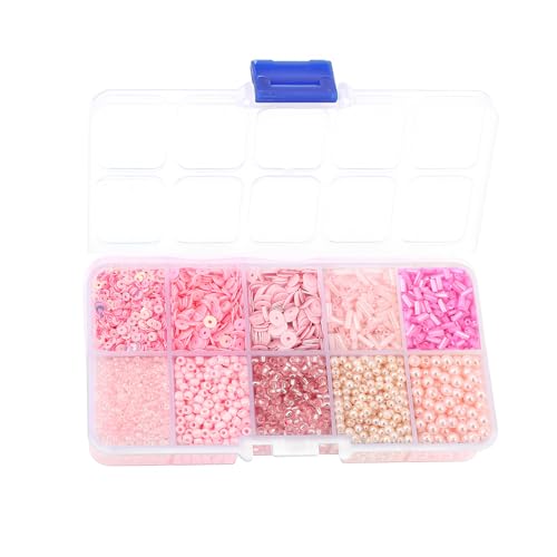10 Color Small Assorted Glass Seed Beads, Loose Sequins(Pink) - color: Pink