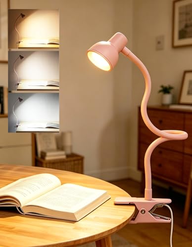 Pink Small Desk Lamp Clip on Reading Light for Bed 3 Colors - color: Pink