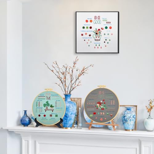 Ponpon 3 Sets Embroidery Kit for Beginners, Embroidery Kit for Adults with Follow Instruction, Cross Stitch Kits with Wooden Embroidery Hoops (Stlye C) - style: Stlye C