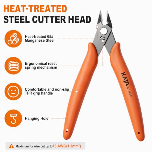 KATA Micro Wire Cutters, 5-Inch Precision Flush Cutter Tool for Electronics - color: 2 Pack 5" Flush Cutter Orange
