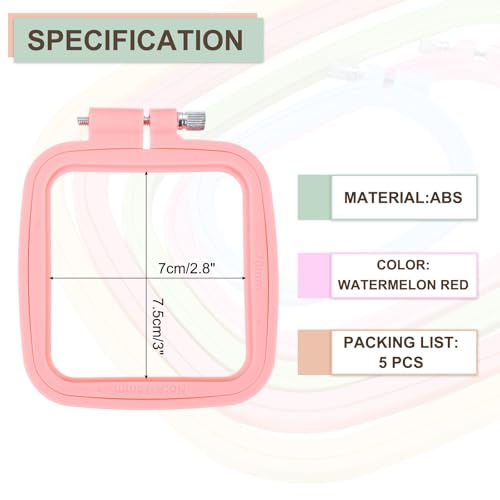 PATIKIL 5 Pieces 2.8" x 3" Square Embroidery Hoops, Adjustable Cross Stitch Hoops Ring ABS Plastic Embroidery Frame Punch Needle Hoop for Sewing, Needlework, DIY Craft, Watermelon Red - color: Watermelon Red, size: 2.8" x 3"