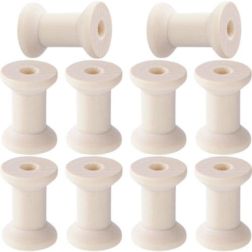 Pndeyo 10pcs Wooden Spools of Crafts, Empty Natural Wood Thread Spools, 1.18 Inches Unfinished Wooden Textile Bobbin for Organizing Cord Twine Ribbon Chains Elastic Threads- Beige - color: Beige, 10pcs-3cm