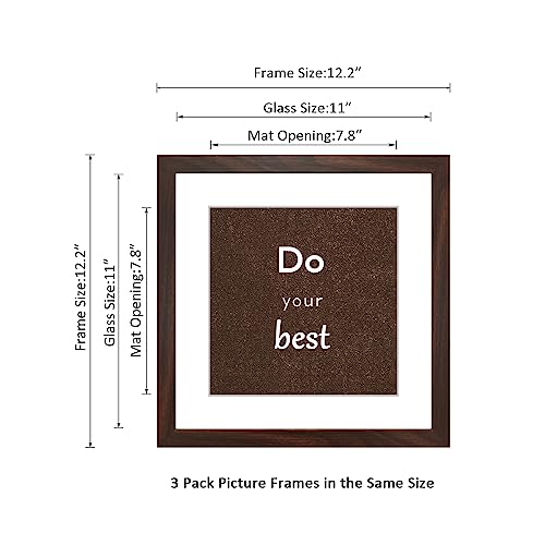 11x11 Picture Frame Set of 3 with Real Glass for Pictures 8x8 with Mat or 11x11 Without Mat, Wall Gallery or Tabletop display Photo Frames in Walnut - color: Walnut, size: 11x11(set of 3)
