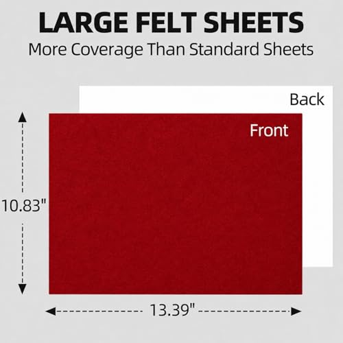Self Adhesive Felt Sheets, 6PCS 13.4"x10.8" 2mm Thick Red - color: Red
