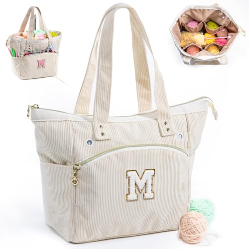 Personalized Corduroy Yarn Holder - Crochet Organizer for Hooks & Accessories - Project Bag - size: M