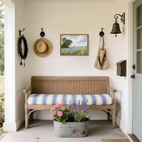 Framed Vintage Canvas Wall Art, Country Landscape Wildflower Field Wall Decor Paintings, Rustic Nature Pictures Prints Home Decor for Living Room Bedroom Bathroom Farmhouse 8x10 inch - color: Blue Wildflower, size: 10"L x 8"W