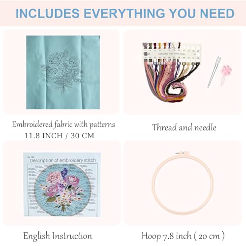 Silentsea Embroidery Kit, Floral and Nature Designs, 3-Pack with Hoops, Needlework Pattern Set (Flower-2) - color: flower-2