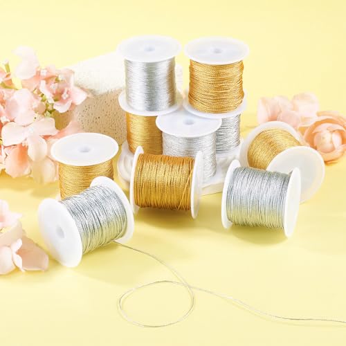 Craftdady 10 Rolls Gold Silver Color Metallic Threads 0.1mm 0.3mm 0.5mm 0.8mm 1mm Embroidery Sewing Cords Mixed Color 5 Sizes for Craft Making Embroidery and Decorative Sewing - color: Silver&Gold