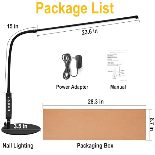 CGBE LED Desk Lamp, 23.6" Nail Light for Desk with Adjustable Gooseneck - color: Black-Table
