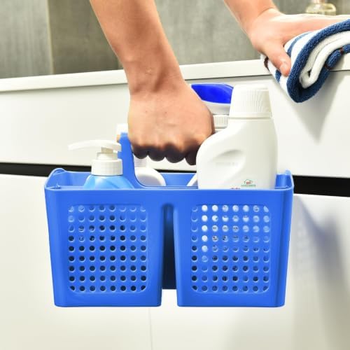 Portable Shower Caddy Basket with 3 Compartments and Handle, Deep Blue - color: Blue