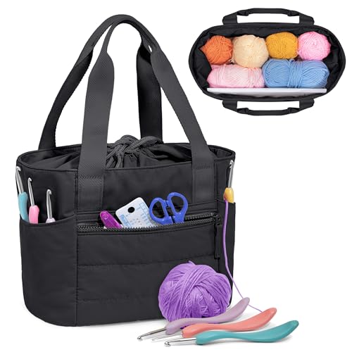Teamoy Small Knitting Bag, Yarn Storage Tote, Crochet Bag Organizer, Black - color: Black