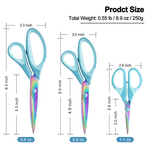 Scissors All Purpose, Sharp Titanium Blades Shears, Rubber Comfort Grip Handle, Multipurpose scissors 3 pack, Great for Office, Fabric, Craft, Sewing, Arts, School and Home Supplies, Blue - color: Blue
