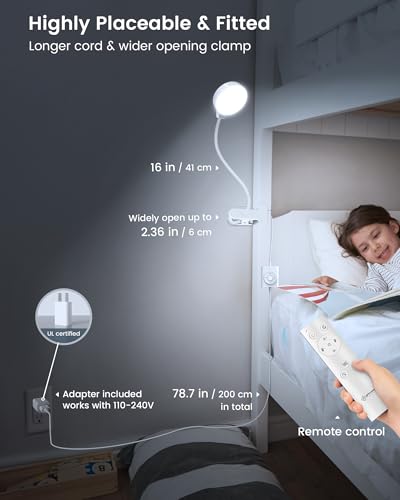 Glocusent 5W Desk Lamp with Remote, 3 Colors & 5 Brightness Reading Lights - color: White with Remote