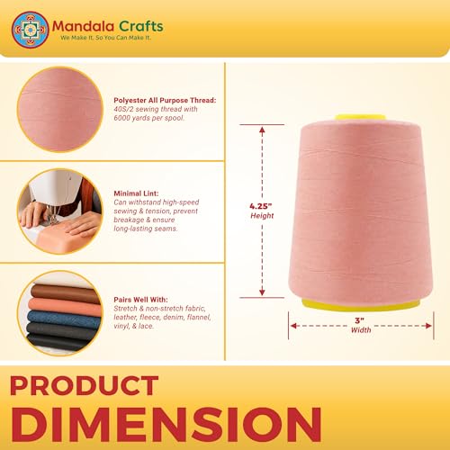 Mandala Crafts 40S/2 Blush Polyester 4 Pack of Serger Threads Cones - color: Blush, size: Pack of 4 40S/2 24000 YDs