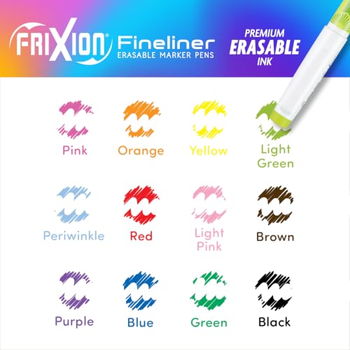 PILOT FriXion Fineliner Erasable Marker Pens, Pack of 12, Assorted Colors - color: Vivid 12, size: 12 Count (Pack of 1)