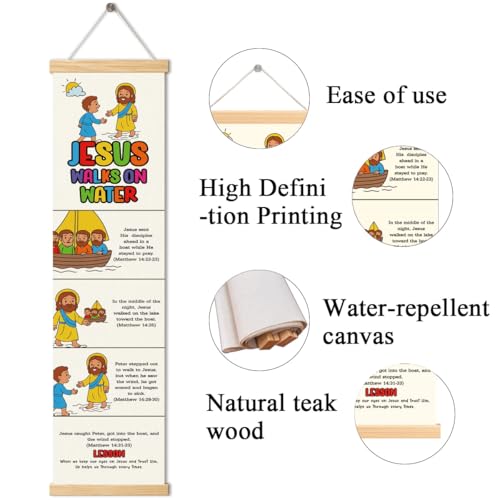 Jesus Walks on Water Banner, Church Banner, Christian Rustic Hanging Door Flag, Farmhouse Decorations Outdoor Indoor, Church Activity Decor, Bible Lesson, Scripture and Words Decorations - color: Style 42