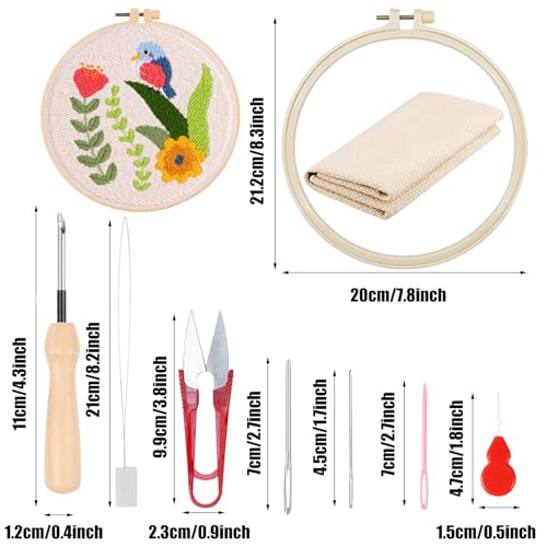 Woohome Punch Needle Kit Included Plastic Hoops, Punch Needle Cloth, Color Yarn and Punch Needle Tools for Adults, Beginners (Butterfly, Dragonfly and Bird) - color: Color 33