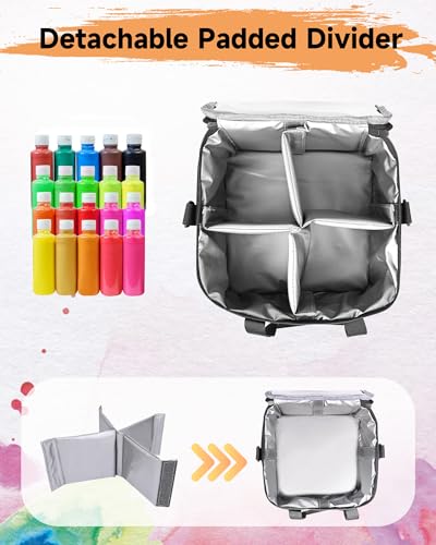 Acrylic Paint Organizer Bag for 72 Bottles (2 oz), Portable Acrylic Paint Storage Case with Shoulder Strap & Handle,Double Layer Art Supply Carrying Bag with Removable Dividers & Extra Pocket