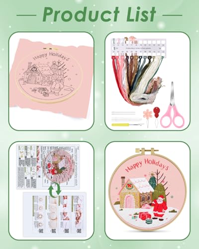 ERKOON Christmas Embroidery Kit for Beginners, Cross Stitch Set for Include Embroidery Cloth Hoops Threads for Craft Lover Hand Stitch with Embroidery Skill Techniques (Santa Claus) - color: Santa Claus