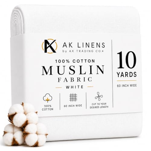 AK TRADING CO. Muslin Fabric/Textile Bleached - Draping Fabric - Bleached White 10 Yards Medium Weight - 100% Cotton (60in. Wide) - color: Bleach White, size: 10 Yards