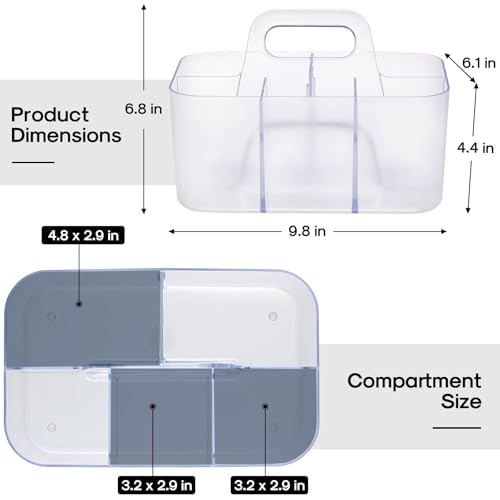Multiuse Caddy Organizer with Handle, Portable Plastic Tote Bin - Art Craft, Stationary Pen Marker Crayons, Makeup Hair Supplies Storage - Bathroom, Classroom, Dorm, Office, Desk Holder -Frosted Clear - color: Frosted Clear