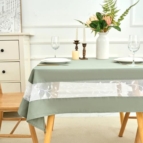 Polyester Fabric Tablecloth with Exquisite Embroidery Sheer Border-Waterproof/Wrinkle Resistant-for Dining,Indoor&Outdoor,Wedding,Holiday,Sage Green,Square 70x70Inch - color: Sage Green, size: 70" x 70" (Square)