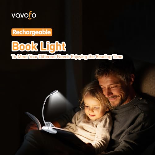 VAVOFO Rechargeable Reading Light, Clip on Book Light for Reading in Bed - color: Silver