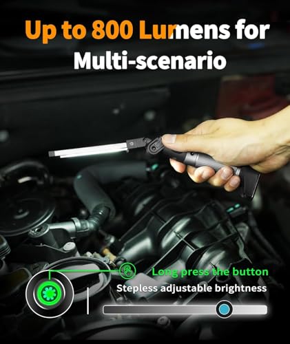 HOTLIGH Work Light Rechargeable - 800 Lumens Work Light with Multifunctional Foldable Design, 2200 mAh Magnetic Flashlight, 3 Lighting Modes Mechanic Flashlight for Car Repairing/Emergency, 2 Pack