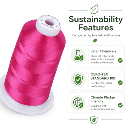 Simthread 5500Yds Embroidery Thread 5000M, 40WT 100% Polyester Machine Embroidery Thread, High-Yardage Spool for Brother, Singer, Janome, Babylock, Husqvarna Machines, Fuchsia S077 - color: Fuchsia S077