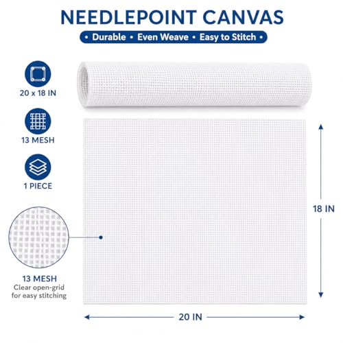 Needlepoint Canvas, 20" X 18", 13-mesh White Needlepoint Canvas Embroidery Blank White Cotton - color: White 13-mesh
