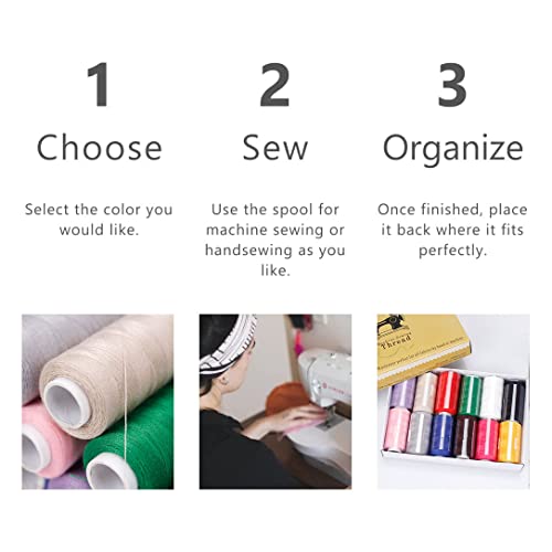 12 Color Set of Polyester All-Purpose Sewing Threads Prewound Bobbin Thread Plastic for Embroidery and Sewing Machine DIY Embroidery Thread Sewing Thread 382 Yards/350 m Each (12 Pieces)