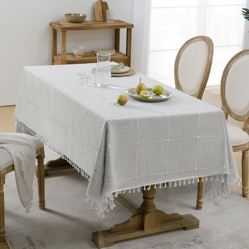 Softalker Outdoor Linen Square Tablecloth with Tassel, 55 x 55 Inch - color: Grey Plaids, size: 55" x 55" (Square)