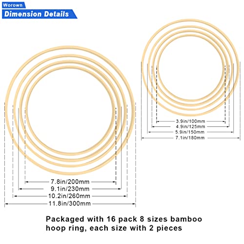 Worown 16 Pack Bamboo Floral Hoops, Multi-Size Wooden Wreath Rings for Making Wedding Decor and Wall Hanging Crafts (4, 5, 6, 7, 8, 9, 10 & 12 Inch) - size: 16Pcs (4/5/6/7/8/9/10/12 Inch)