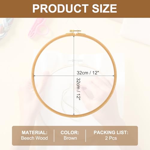 PATIKIL 12 Inch Beech Wood Embroidery Hoops, Circle Cross Stitch Hoop Frames Arc Side Embroidery Hoop Ring with Adjustment Brass Screw for Sewing, Needlework, DIY Craft Decoration - size: 12 Inch