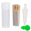 100pcs Cross Stitch Needles +2 Needle Threader Golden Color Large Eyes Cross Stitch DIY Embroidery Hand Needles Sewing Needles in Transparent Box (22#) - style: 22#