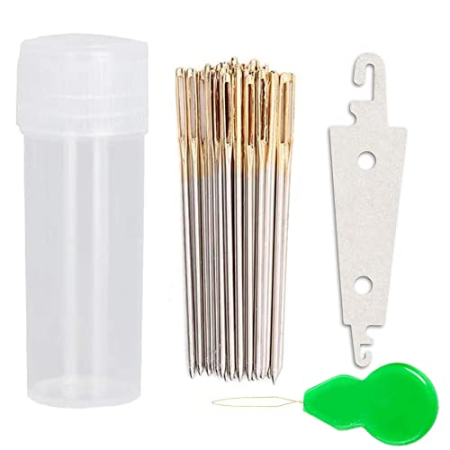 100pcs Cross Stitch Needles + 2 Needle Threader Golden Color Large Eyes Cross Stitch DIY Embroidery Hand Needles Sewing Needles in Transparent Box (26#) - style: 26#