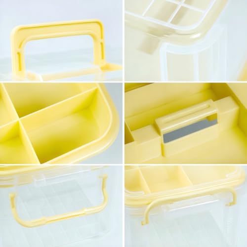 2-Tier Medicine Organizer - Plastic Portable Storage Box with Handle Yellow - color: Yellow