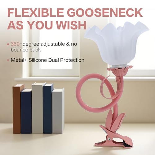 Clip On Light and Flower Bedside Table Lamp, Flexible Gooseneck Reading Book Light with 3 Color Modes, Night Light for Kids Nursery, Clip on for Desk, Bed Headboard, Dorm (Pink) - color: Pink