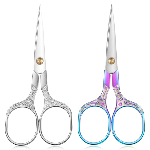 Small Sewing Scissors, 5 Inch Embroidery Scissors 2 Piece, Sharp Precision Crochet Scissors Facial Hair Beard Trimming Scissors for Yarn Fabric, Needlework, Arts & Crafts DIY Tools