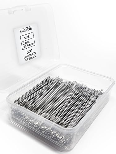 VONEEDL 500 PCS Large Eye Heavy Duty Sewing Needles - Bulk Set of 2 inch Big Eye Embroidery Needles - Easy to Thread Quilting Needles - size: 500pcs