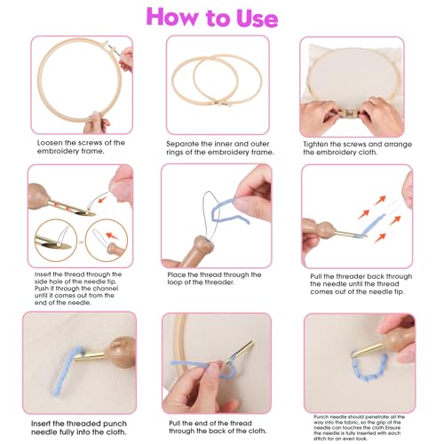 Cheloment 2 Sets Punch Needle Kits with 5mm/3.5mm Punch Needle,Fabric,Threader, Yarns and Hoops Embroidery Starter Kit for Adults Beginner, Perfect for DIY Craft and Decoration (Moon&Leaf) - size: Leaf & Moon