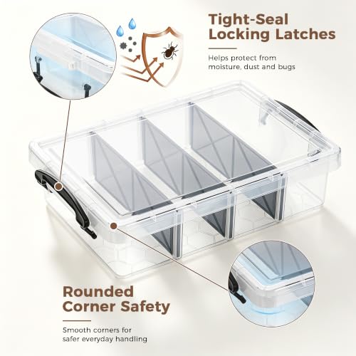 Citylife 2PC Clear Craft Organizers and Storage with 3 Removable Dividers - size: 6.4 Qt-2 Pack-D