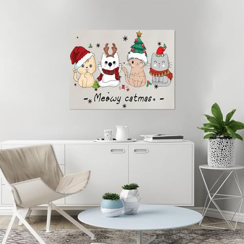 Christmas Cat Stamped Cross Stitch Kits for Adults - Embroidery Kits for Beginners Adults,11 CT Patterns Dimensions Counted Cross Stitch Kits for Adults Arts Craft 16x12 inch - color: Cross stitch-19