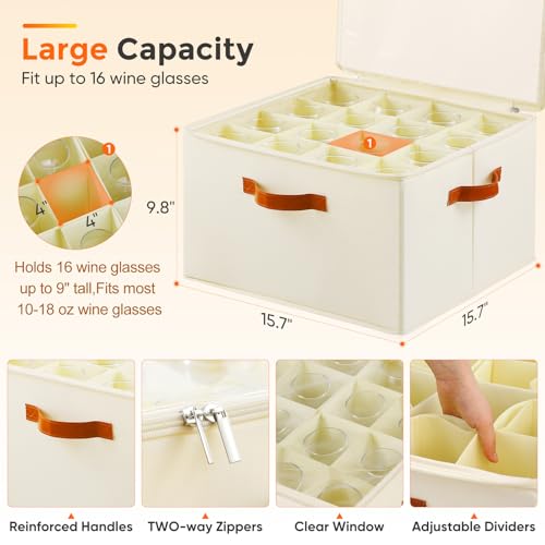 Foyego Wine Glass Storage Box, 2 Pack, Beige - color: Beige, size: 15.7"L x 15.7"W x 9.8"H-2 Pack